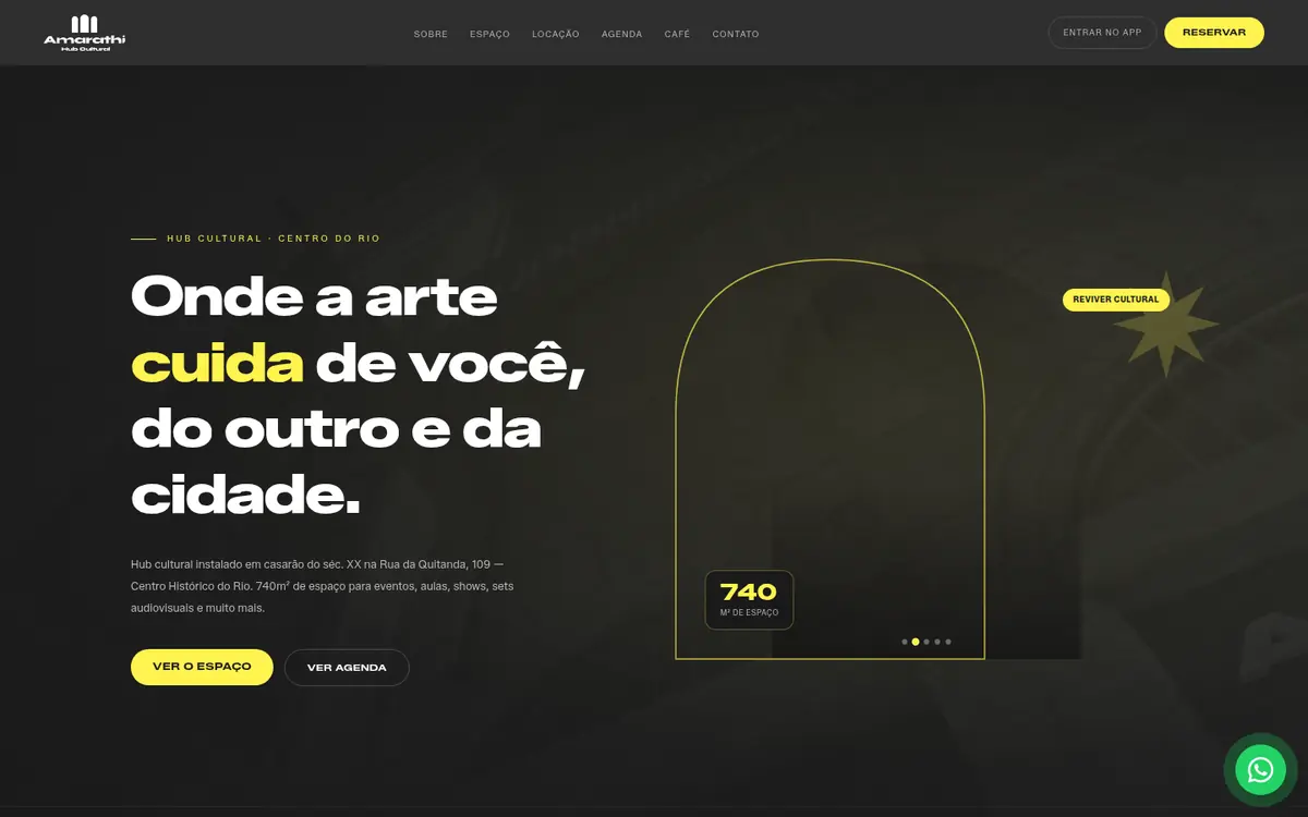 Área comercial do site com informações de locação de espaço